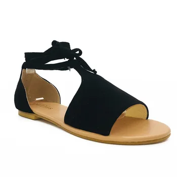 El verano de 2019 mujeres plana con sandalias de gladiador de la moda de la cruz-atado casual zapatos de las mujeres de gran tamaño 35-42 señoras grandes sandalias