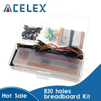 Electrónica Componente Básico Kit de inicio con 830 Tie-puntos de Tablero de Cable Resistencia Condensador LED Potenciómetro de Embalaje de la Caja