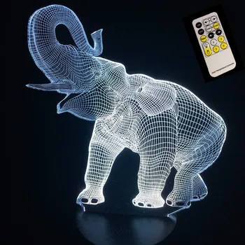 Elefante de Forma Táctil o Remota Noche de la Lámpara 3D Ilusión Lámpara de Mesa LED Luz de la Noche con el Animal 7 Cambio de Color, Efecto de año Nuevo Regalo