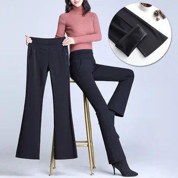Elástica de Talle Alto, Pantalones de las Mujeres Más el Tamaño 4XL Damas de Trabajo de la Oficina de Pantalones de Estiramiento Hembra Caliente Pantalones de Terciopelo Negro Azul Rojo 2020