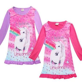 Emmababy 2018 Niños Niñas Unicornio Caballo de Largo Superior Camisas de Vestir ropa de Dormir Camisón de Algodón de la Ropa 4-10T