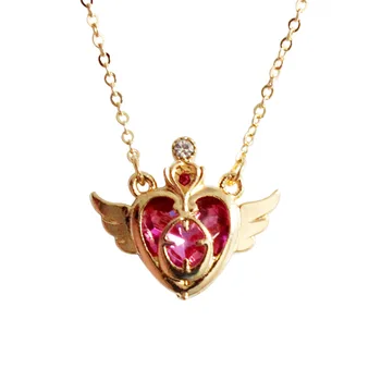 Envío gratis 10 piezas/ lote de la moda accesorios de la joyería de diamantes de imitación de color rosa sailor moon card captor corazón de color rosa collar