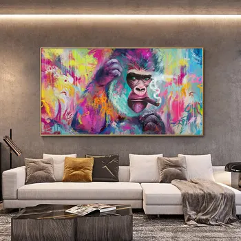 Estampados de animales Divertidos de Fumar Orangután Pinturas en Lienzo de Arte de la Pared Posters y Impresiones de Arte Moderno de la Pared de Lona de las Fotos de la Decoración de la Habitación