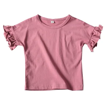Estilo coreano de las Niñas camisetas Tops de Manga Corta de Algodón O-cuello de la Colmena de Aleteo de la Manga de la Camiseta de Verano de las Niñas de Bebé de las Camisetas DQ875