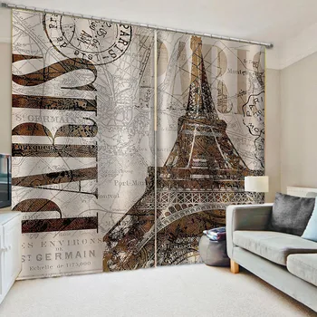 Europea de estilo Británico, cortinas opacas Paraguas de la Lluvia de la Calle de la Cortina de la Moderna Torre de París Cortina Para el dormitorio el salón de Casa