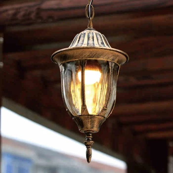 Europea de la vendimia de bronce de aluminio impermeable al aire libre de la lámpara colgante Americana villa retro de vidrio bombilla LED E27 lámpara colgante