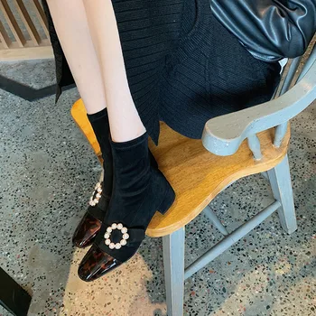 FEDONAS Elegantes Zapatos de Mujer de la Perla de la Decoración de las Mujeres de Tobillo Botas de 2020 Otoño Invierno zapatos de Tacón Alto Botas de Botas de Boda Casual Bombas