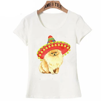 Fiesta de Pomerania Trucker Hat T-Camisa de la Mujer t-camisa divertida del perro de diseño de Camiseta casual mujer Tops de verano Camisetas de moda