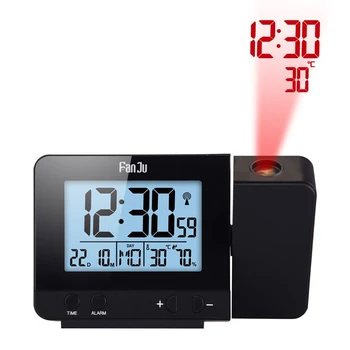 FJ3531 Proyección de la Alarma del Reloj Digital de la Fecha de la Función de Repetición del Proyector del LED Mesa de Termómetro Higrómetro Reloj de Tiempo de luz de fondo
