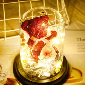 Flor de Oso Rosa en la Cúpula de Cristal del LED Luz de la Noche del Dormitorio de la Decoración de la Boda de Navidad, Día de san Valentín de Regalo de 2021 Nuevo