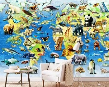 Fondo de pantalla personalizado en 3d foto mural de los animales mapa del mundo de los niños de la sala de salón fondo de la pared de kindergarten de ingeniería mural Обои