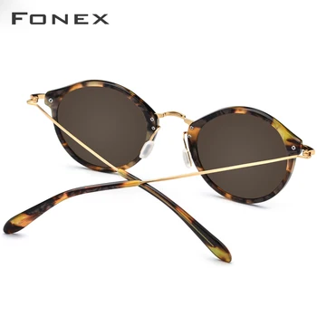 FONEX Elástica B Titanio Polarizado Gafas de sol de las Mujeres de la Marca de Diseñador de la Vendimia de la Ronda de Gafas de Sol para los Hombres Retro de Gafas de sol de Acetato de