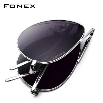 FONEX Puro Titanio Polarizado Gafas de sol de los Hombres de Nueva Plegable Famoso de la Aviación Gafas de Sol de Aviador para los Hombres de Alta Calidad Tonos 838