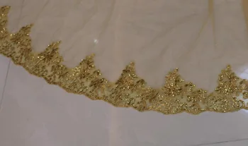 Fotos reales 2 Niveles Mucho Oro Velo de Novia con el Peine de 2 T 3 M Bellos se Tapa la Cara Velo de Novia Voile de Mariage