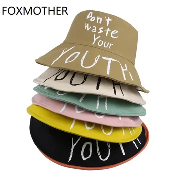 FOXMOTHER Nueva Moda Negro Naranja no desperdicies Tu Juventud Carta Cubo de Sombreros de las Mujeres Gorras de Verano de Sol, Gorras 2020
