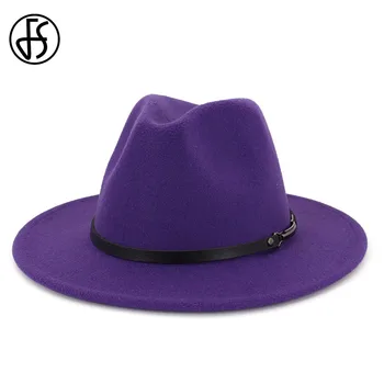 FS Púrpura de Ala Ancha Sencilla Iglesia Derby Sombrero Panamá de Color Sólido de Fieltro Sombreros Sombrero para Hombres, Mujeres Elegante Dama de Lana de Jazz de la Pac