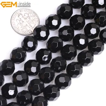 Gema-dentro de 2-14mm Natural de Cuentas de Piedra Facetado Redondo de color Negro Onyx Ágatas Perlas Para la Joyería de Perlas de 15inch de BRICOLAJE Perlas de la Joyería