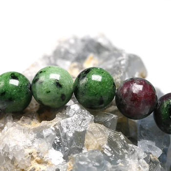 Genuino Verde Natural Anyolite Rubys Zoisita Piedra Elástico 6 8 10 mm Ronda Perlas Pulsera de las Mujeres de la Joyería de los Hombres