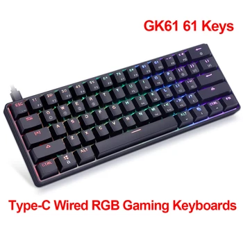 GK61 61 Teclas RGB de Juegos Mecánicos Teclados de Tipo C, Cableado Completo de Color RGB ABS Gateron Interruptor Óptico Teclados Para Ordenador PC