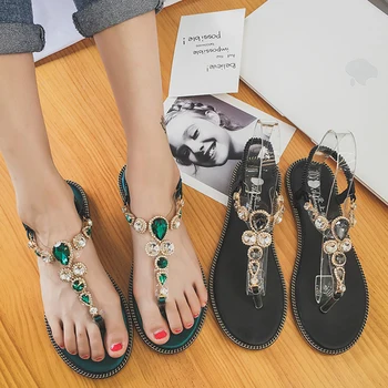 Gladiador Bohemio Sandalias de las Mujeres de Cristal de Verano Zapatillas Zapatos Mujer Sandalias Planas de Mujer Zapatos Chanclas sandalias mujer 2019 Nuevo