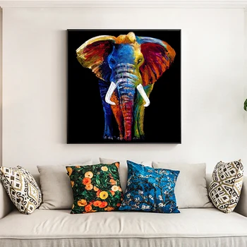 GOODECOR Abstracto Pintura al Óleo Impresión en Lienzo Animal, Arte de la Pared Carteles Decorativos Acuarela Elefante Imágenes para la Sala de estar