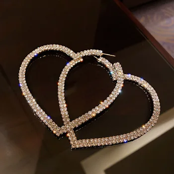 Gran Corazón de Cristal Pendientes de Aro para Mujer de la Moda Geométrica diamantes de Imitación Pendientes de la Declaración de la Joyería del Partido de Banquetes Regalos de Cumpleaños