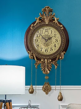 Gran Lujo Reloj de Pared Vintage Digital de Gran Retro de Metal de Madera de la Pared del Reloj de Péndulo de la Novedad de la Sala de estar Wandklok Decoración para el Hogar AD50WC