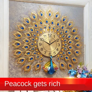 Gran pavo real de cristal relojes de pared relojes de pared de la decoración del hogar reloj de pared de diseño moderno de pared relojes de la boda decoración de dropshipping