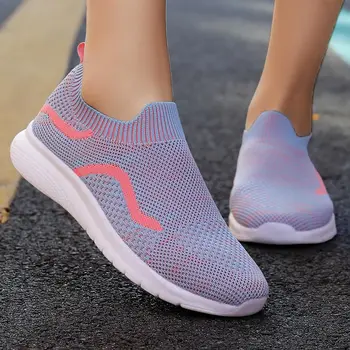 Gran Tamaño de Verano Slip-en los Zapatos para Correr para las Mujeres Calcetines Zapatillas Mujer Deporte Zapatos de los Deportes de las Mujeres de color Púrpura Tejer Scarpe Donna E-821
