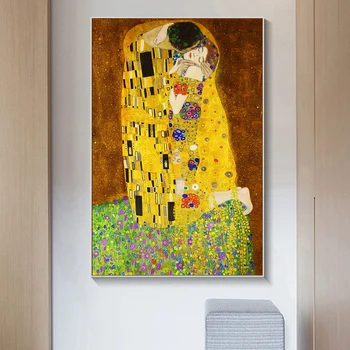Gustav Klimt, el Beso de Arte Lienzo Pinturas en la Pared Famosas del Arte de los Carteles Y Grabados de Oro Clásico Arte Cuadros de Decoración para el Hogar Cuadro