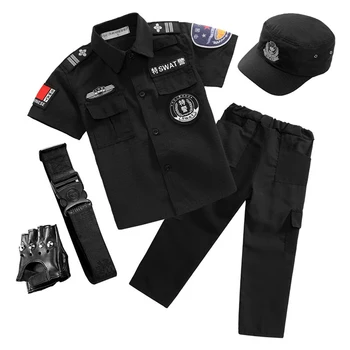 Halloween Policía Cosplay Disfraces para Niños Niños Niñas Speciral de Combate de la Fuerza Táctica de Chaqueta Negro SWAT Ropa con Cinturón