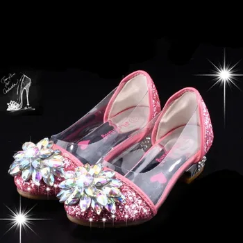 HaoChengJiaDe De La Moda De Cristal De La Cenicienta De Diamantes Brillantes Zapatos De Niña Princesa Único De Los Zapatos De Niña De Rendimiento De Los Tacones De Los Zapatos