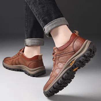 HEVXM Nueva Marca de los Hombres Casual Zapatos de Primavera Otoño Split de Cuero Grueso resistente al Desgaste Zapatos de Estilo Británico de los Hombres Zapatos al aire Libre