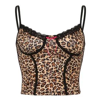 HEYounGIRL Cheetah Print Y2K Corsé de Cultivo Superior de las Mujeres Harajuku Sexy Sleeeveless Camisola Camis Top de Verano de las Señoras de Leopardo Chaleco de 2020