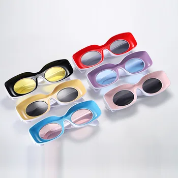 Hip Hop Tendencias Rectangular de Gafas de sol de Moda Caramelo Gafas de Sol Multicolor Ovalada Gafas de Protección UV