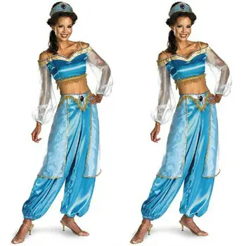 Hirigin A La Princesa Jasmine De Aladdin Adulto Conjuntos De Traje De Las Mujeres De La Muchacha Tema De Halloween Fiesta De Traje Azul