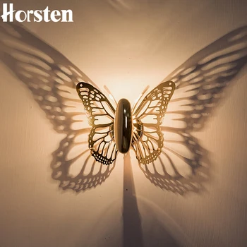 Horsten Nueva Creatividad LED Lámpara de Pared de la Mariposa de la Pantalla de Proyección de la Sombra de la Pared la Luz de Oro de la Mariposa Aplique de Pared Para el Hogar Cafe