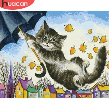 HUACAN de BRICOLAJE Fotos Por Números Gato Animales pintados a mano Kits de Lienzo de Dibujo Pintura al Óleo Por los Números de la Decoración del Hogar de Regalo