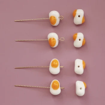 Huevo frito Perlas de Vidrio de 2 en Japón DIY Hecho a Mano accesorios Accesorios Caseros Oído Pendientes de Perno de Peinetas de Material Colgante