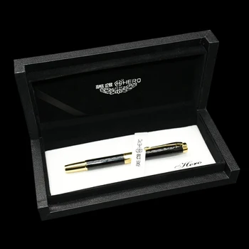 HÉROE negro elegante de negocios pluma exquisita mano de obra, de 0,5 mm, punta de iridio de la oficina de la firma de la tinta de la pluma y de la caja de regalo 1pc