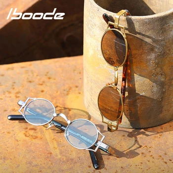 Iboode Steampunk del Vintage Gafas de sol Retro Ronda de la moda Marco de Gafas de Sol para las Mujeres de los Hombres de la Marca del Diseñador de Círculo Gafas de Oculos