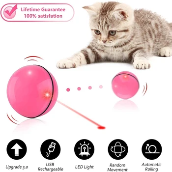 Interactivo Gato Juguetes para Gato de Interior,Versión Actualizada Auto Rotación Electrónico USB Recargable Pelota de Juguete con Luz LED