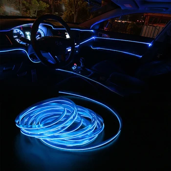 Interior del coche accesorios de la atmósfera de la lámpara EL de luz fría de la línea con USB DIY Decorativo del tablero de la Consola de Auto LED de Luz Ambiental