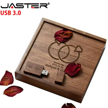 JASTER de madera álbum de fotos de la unidad flash USB 3.0, pendrive de 4 gb 32 GB 64 GB, 128 GB de disco U fotografía de regalo 2 en 1 interfaz （LOGO gratis）