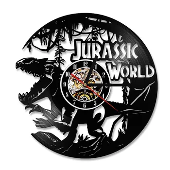 Jurassic World Tema de Vinilo CD Reloj Creativo Colgante Reloj Clásico hecha a Mano de la Decoración del Hogar, Antigüedades LED Reloj de Pared