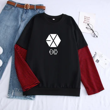 Kpop EXO Hombres Streetwear Sudadera Divertido Carta de Impresión 