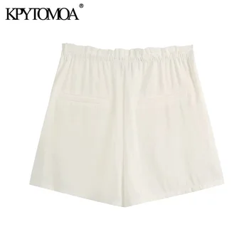 KPYTOMOA Mujeres 2020 de la Moda Con Cordón Shorts Vintage de Alta Cintura Elástica Bolsillos Laterales Mujer Pantalones Cortos Pantalones Cortos