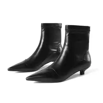 Krazing bote de cuero genuino extraño talones de la belleza de la muchacha tramo de botas de mujer zapatos de marca Europea Chelsea diseño de tobillo botas L62