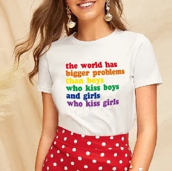 Kuakuayu HJN arco iris Camiseta Mujer Camisetas El Mundo Tiene Problemas más Grandes Que los Muchachos Que se Besan Niños Niñas Camiseta Graphic Tees