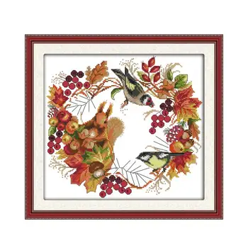 La alegría corona de punto de Cruz de dibujos animados de animales de aves de otoño de la fruta DMC color 11ct 14ct 18ct Conjunto de BRICOLAJE de Algodón Kit de Bordado, Costura